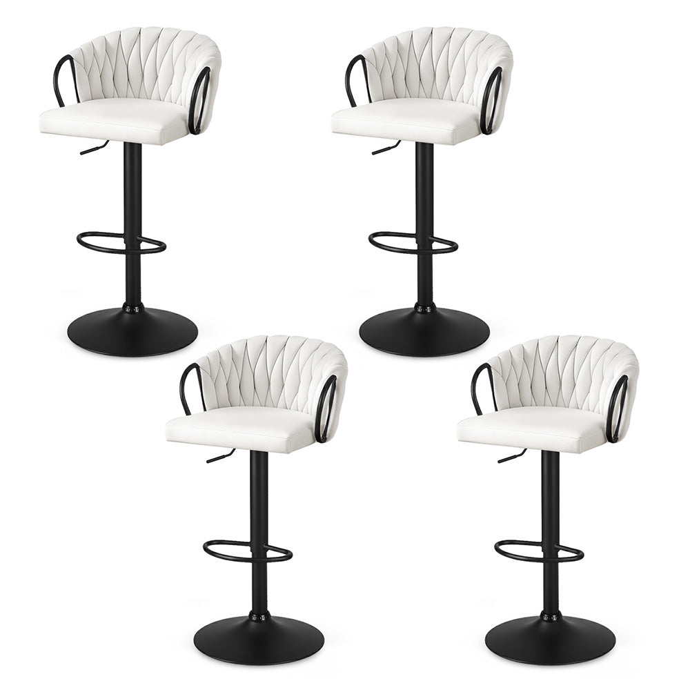 Artiss Bar Stool x4 Kitchen Dining Chair Counter Gaslift Woven Velvet Ivory BA-K-71096-BGX4