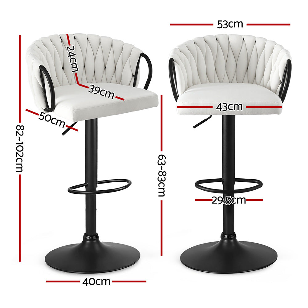 Artiss Bar Stool x4 Kitchen Dining Chair Counter Gaslift Woven Velvet Ivory BA-K-71096-BGX4