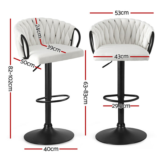 Artiss Bar Stool x4 Kitchen Dining Chair Counter Gaslift Woven Velvet Ivory BA-K-71096-BGX4