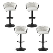 Artiss Bar Stool x4 Kitchen Dining Chair Counter Gaslift Woven Velvet Ivory BA-K-71096-BGX4
