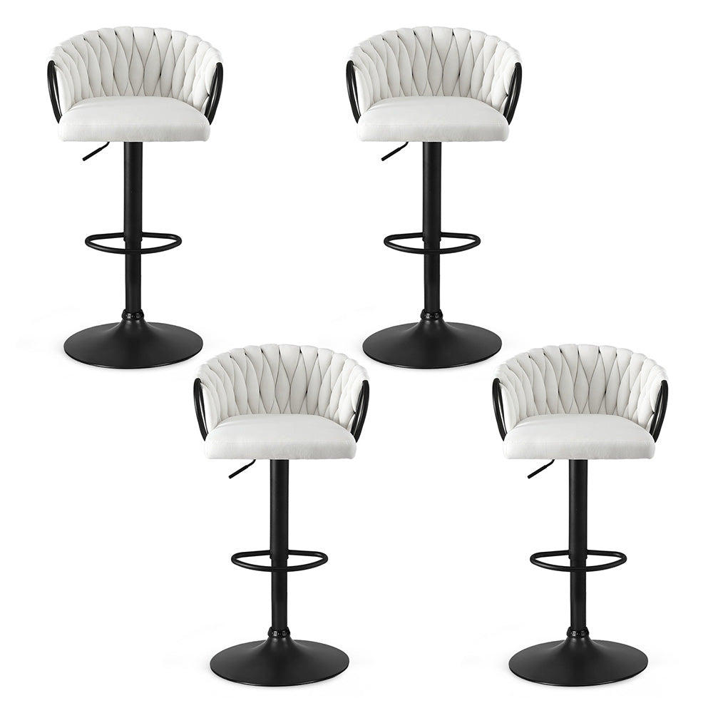 Artiss Bar Stool x4 Kitchen Dining Chair Counter Gaslift Woven Velvet Ivory BA-K-71096-BGX4