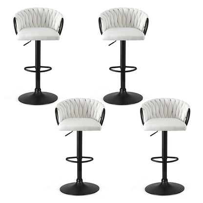 Artiss Bar Stool x4 Kitchen Dining Chair Counter Gaslift Woven Velvet Ivory BA-K-71096-BGX4
