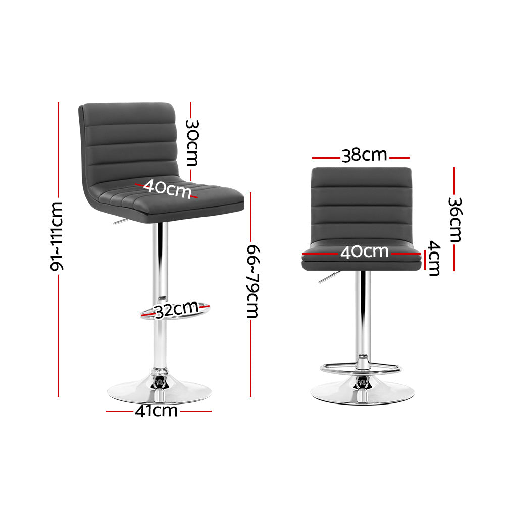 Artiss 2x Bar Stools Padded Leather Gas Lift Grey BA-K-710N-GYX2