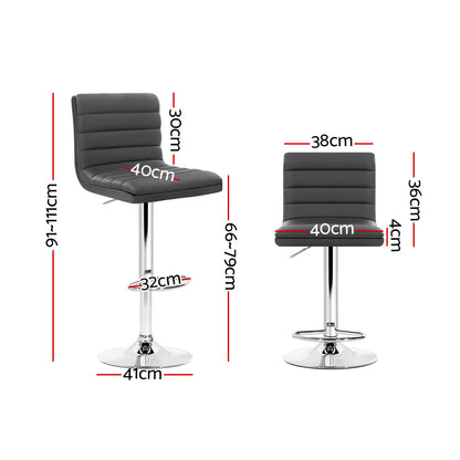 Artiss 2x Bar Stools Padded Leather Gas Lift Grey BA-K-710N-GYX2