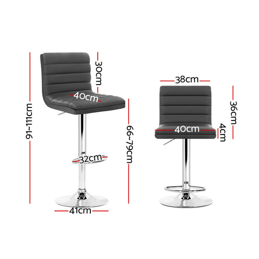 Artiss 2x Bar Stools Padded Leather Gas Lift Grey BA-K-710N-GYX2