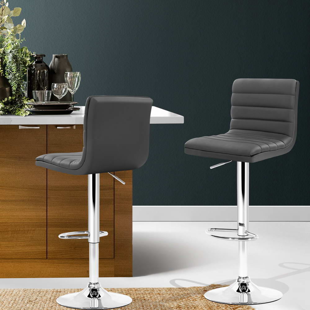 Artiss 2x Bar Stools Padded Leather Gas Lift Grey BA-K-710N-GYX2