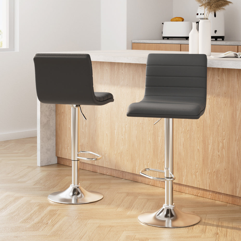 Artiss 2x Bar Stools Padded Leather Gas Lift Grey BA-K-710N-GYX2