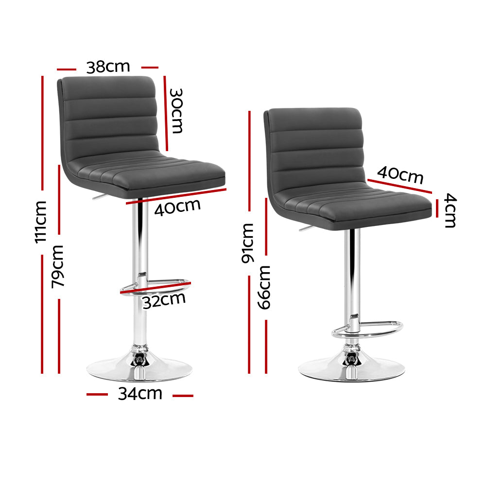 Artiss Set of 4 PU Leather Lined Pattern Bar Stools- Grey and Chrome BA-K-710N-GYX4