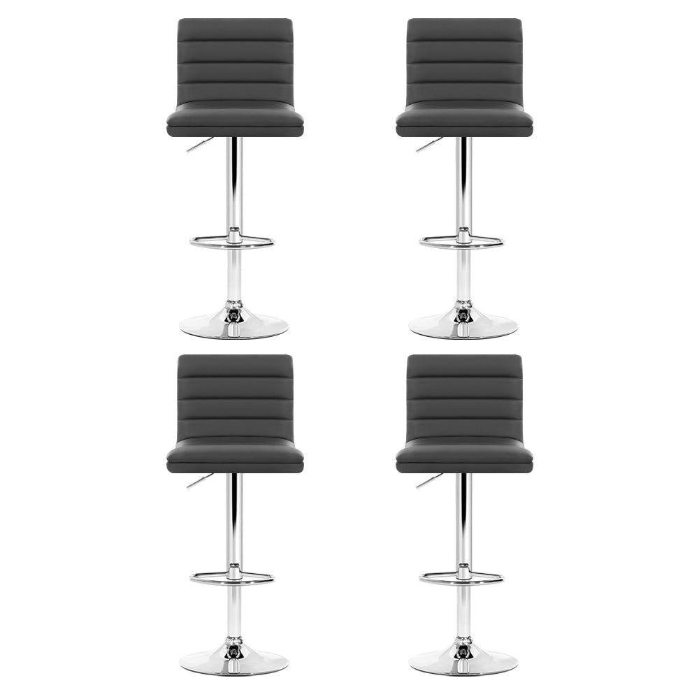Artiss Set of 4 PU Leather Lined Pattern Bar Stools- Grey and Chrome BA-K-710N-GYX4
