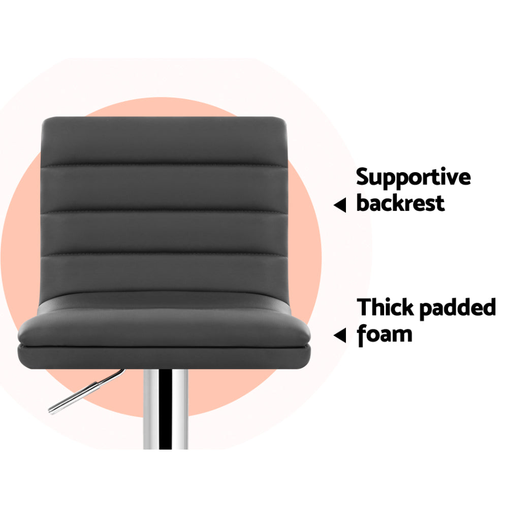 Artiss Set of 4 PU Leather Lined Pattern Bar Stools- Grey and Chrome BA-K-710N-GYX4