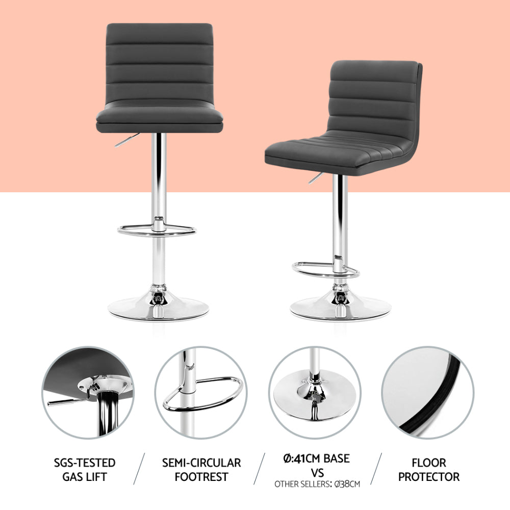 Artiss Set of 4 PU Leather Lined Pattern Bar Stools- Grey and Chrome BA-K-710N-GYX4