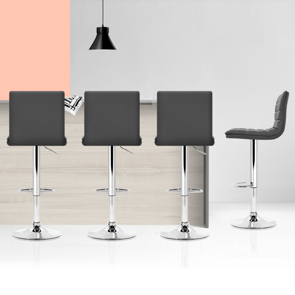 Artiss Set of 4 PU Leather Lined Pattern Bar Stools- Grey and Chrome BA-K-710N-GYX4