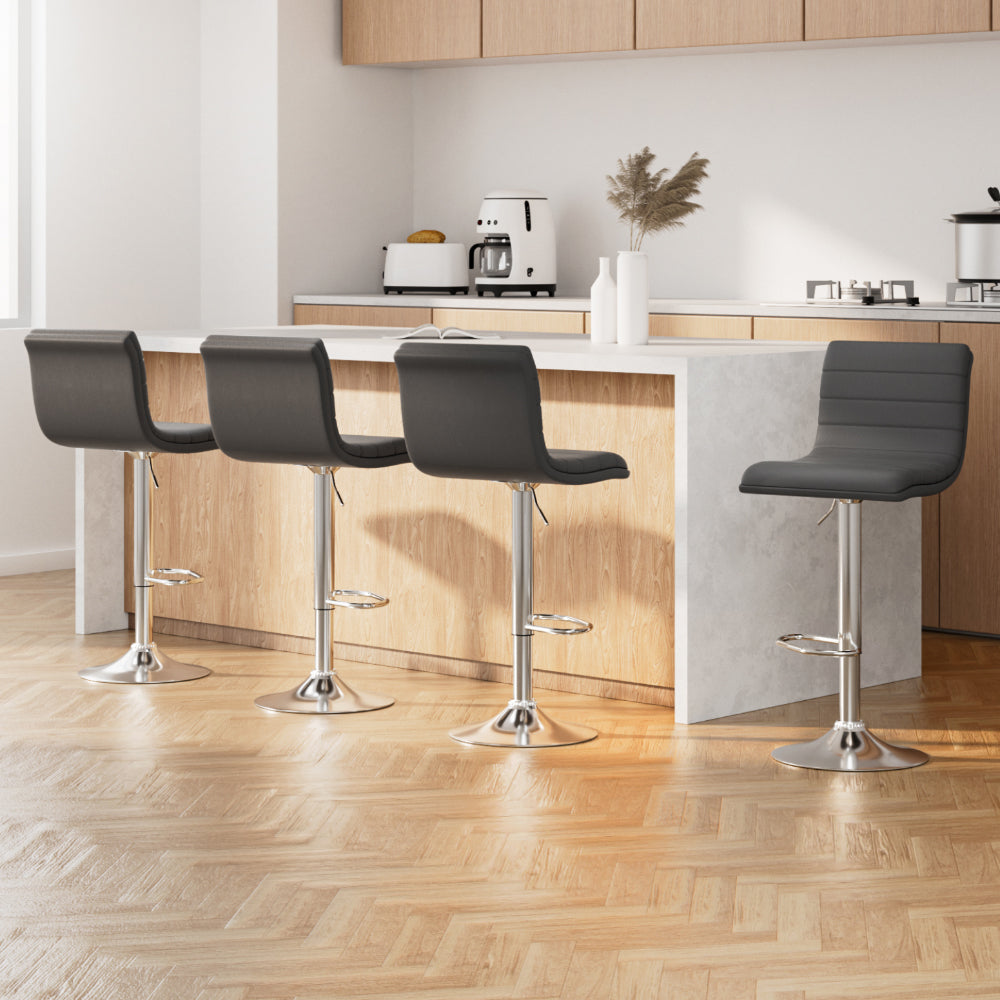 Artiss Set of 4 PU Leather Lined Pattern Bar Stools- Grey and Chrome BA-K-710N-GYX4