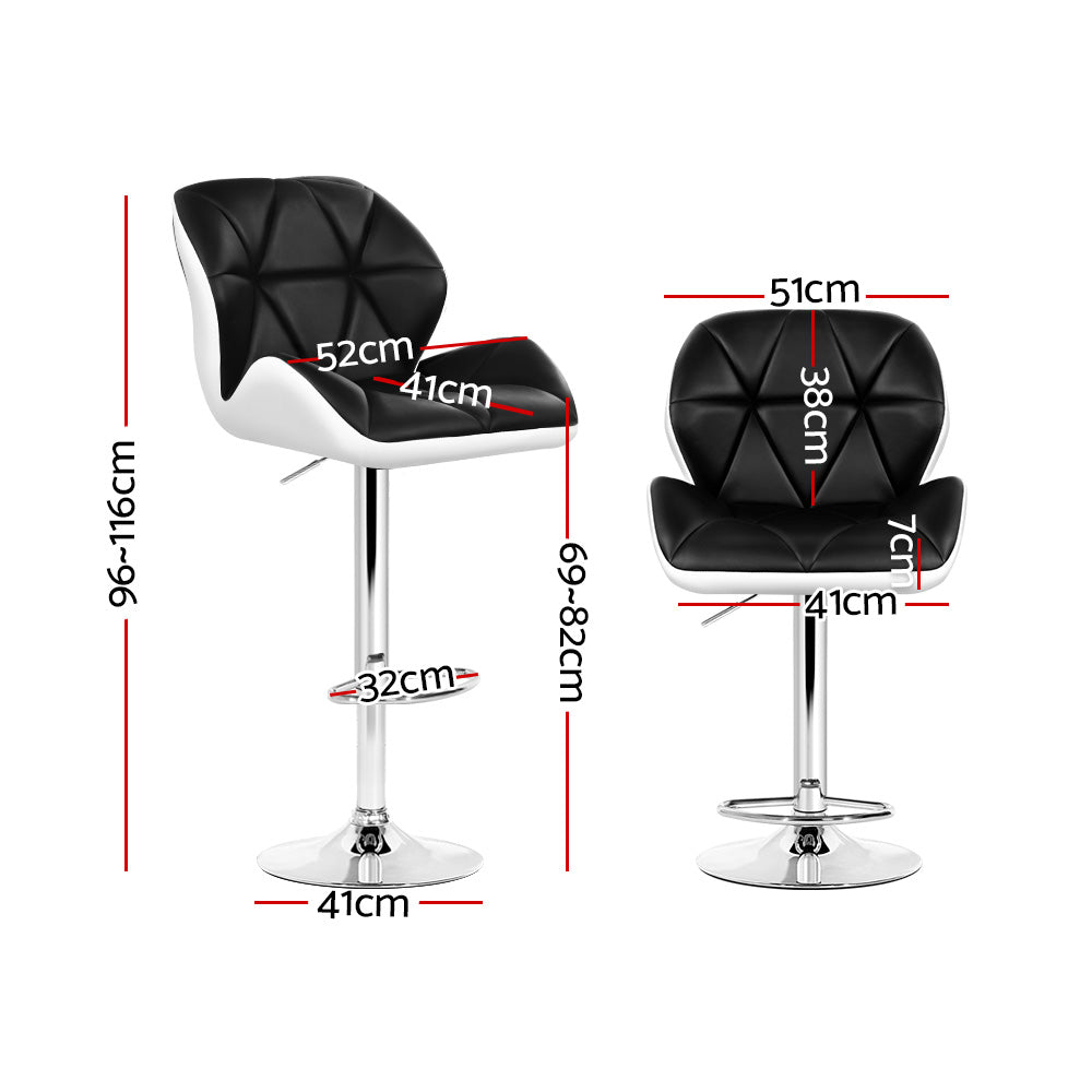 Artiss 2x Bar Stools Gas Lift Padded Leather Black & White BA-K-717A-BK-WHX2
