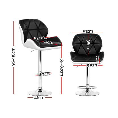 Artiss 2x Bar Stools Gas Lift Padded Leather Black & White BA-K-717A-BK-WHX2