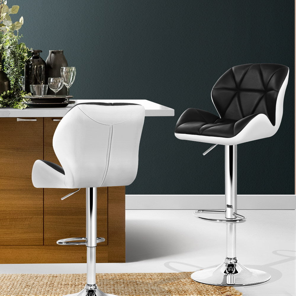 Artiss 2x Bar Stools Gas Lift Padded Leather Black & White BA-K-717A-BK-WHX2