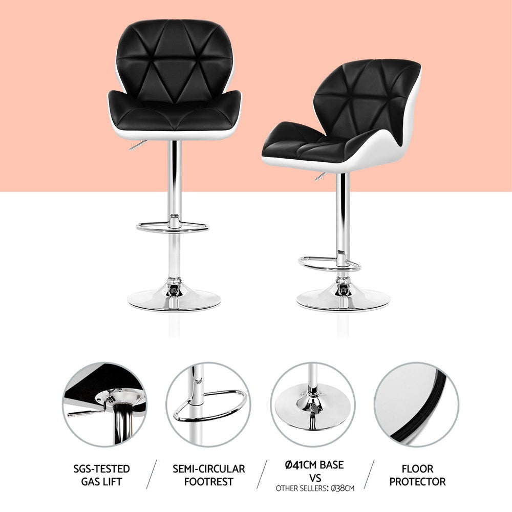 Artiss 4x Bar Stools Gas Lift Padded Leather Black & White BA-K-717A-BK-WHX4