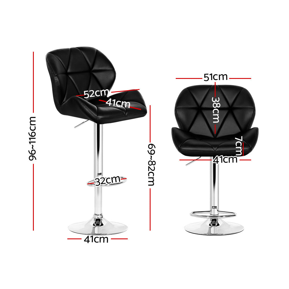 Artiss 2x Bar Stools Gas Lift Padded Leather Black BA-K-717A-BKX2