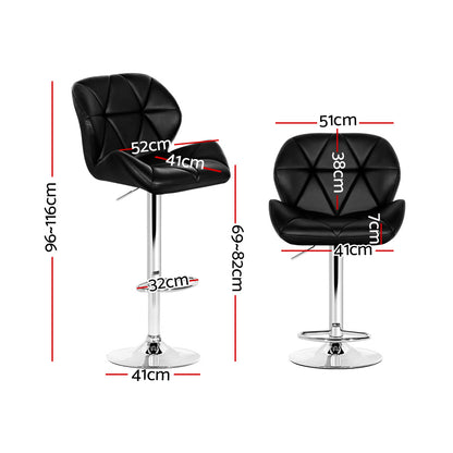 Artiss 2x Bar Stools Gas Lift Padded Leather Black BA-K-717A-BKX2