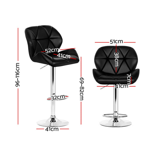 Artiss 2x Bar Stools Gas Lift Padded Leather Black BA-K-717A-BKX2