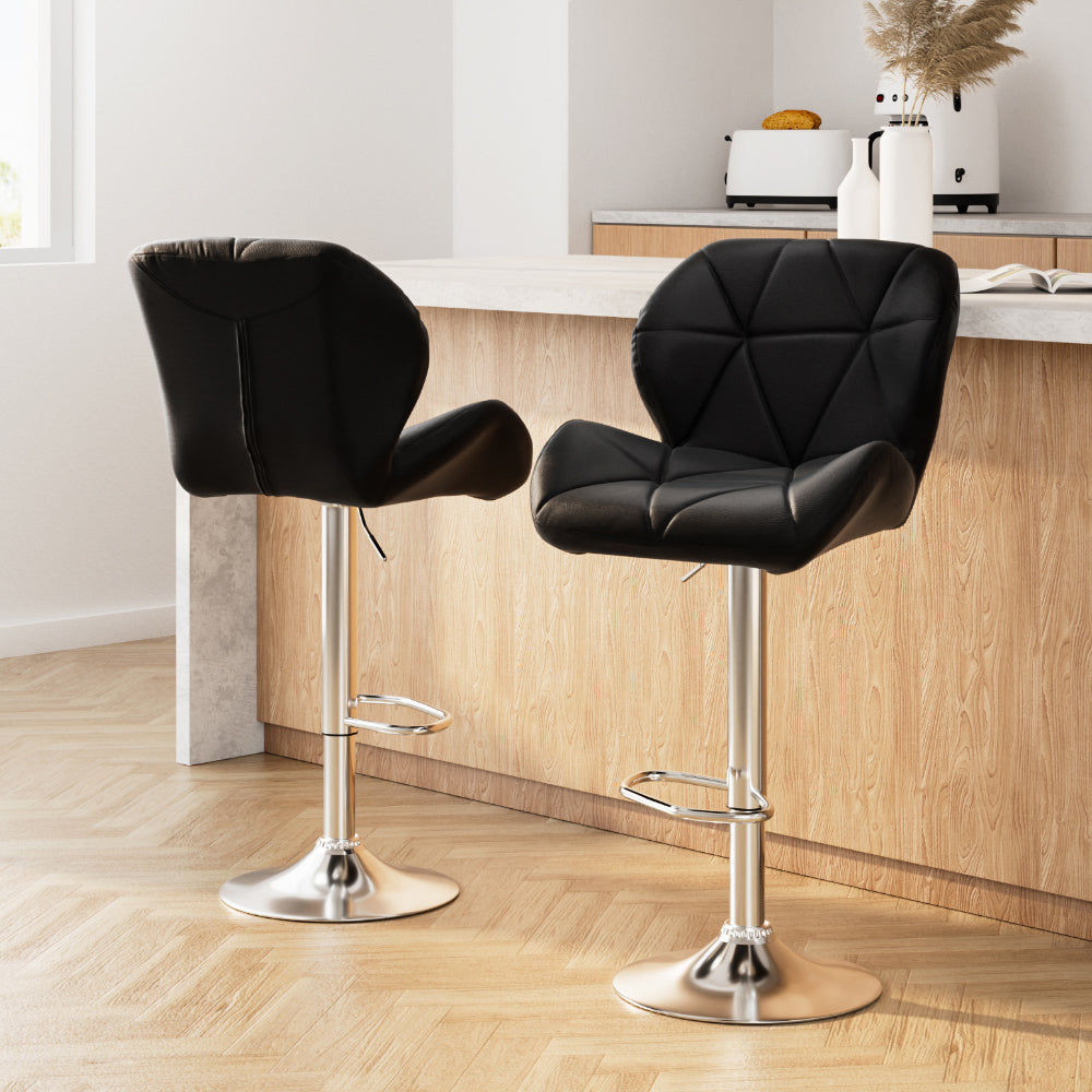 Artiss 2x Bar Stools Gas Lift Padded Leather Black BA-K-717A-BKX2