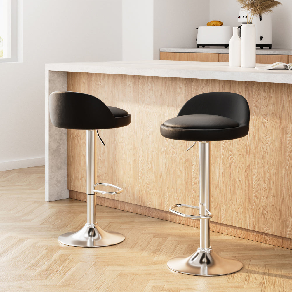 Artiss 2x Bar Stools PU Leather Gas Lift Black BA-K-719-BK-X2