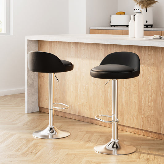 Artiss 2x Bar Stools PU Leather Gas Lift Black BA-K-719-BK-X2