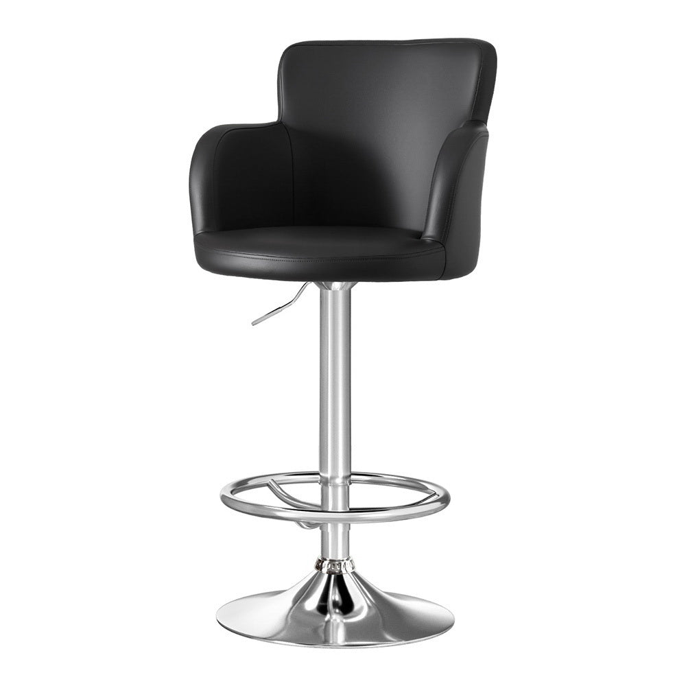 Artiss 1x Leather Bar Stools Swivel Adjustable Gas Lift PU Counter Chairs Black BA-K-7200-BK