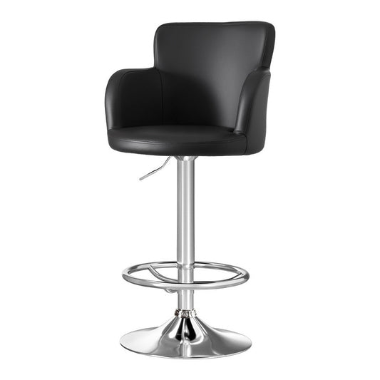 Artiss 1x Leather Bar Stools Swivel Adjustable Gas Lift PU Counter Chairs Black BA-K-7200-BK