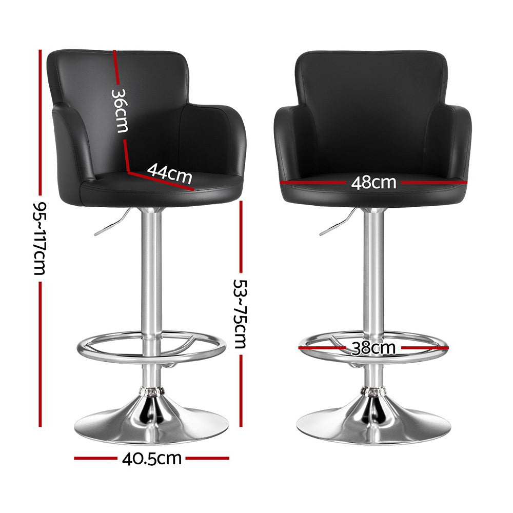 Artiss 1x Leather Bar Stools Swivel Adjustable Gas Lift PU Counter Chairs Black BA-K-7200-BK
