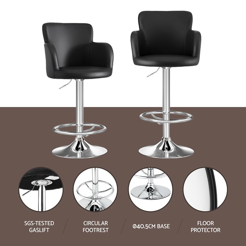 Artiss 1x Leather Bar Stools Swivel Adjustable Gas Lift PU Counter Chairs Black BA-K-7200-BK