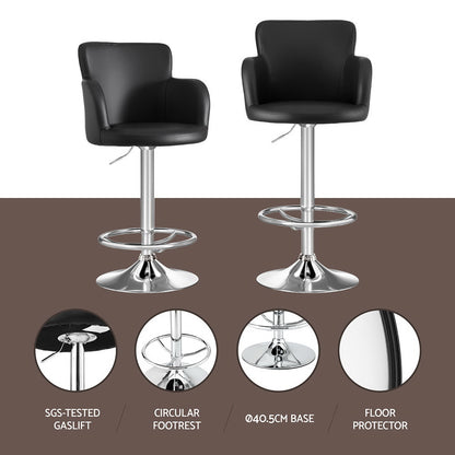 Artiss 1x Leather Bar Stools Swivel Adjustable Gas Lift PU Counter Chairs Black BA-K-7200-BK