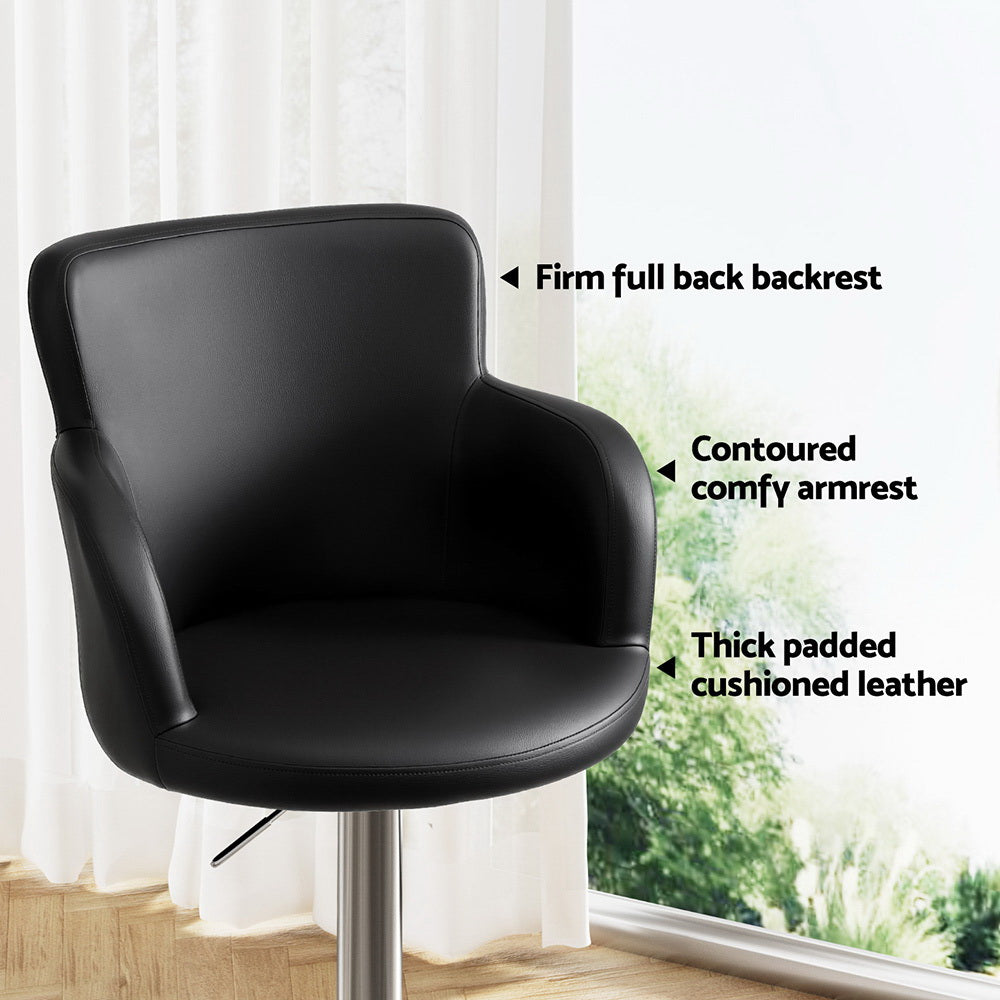 Artiss 1x Leather Bar Stools Swivel Adjustable Gas Lift PU Counter Chairs Black BA-K-7200-BK