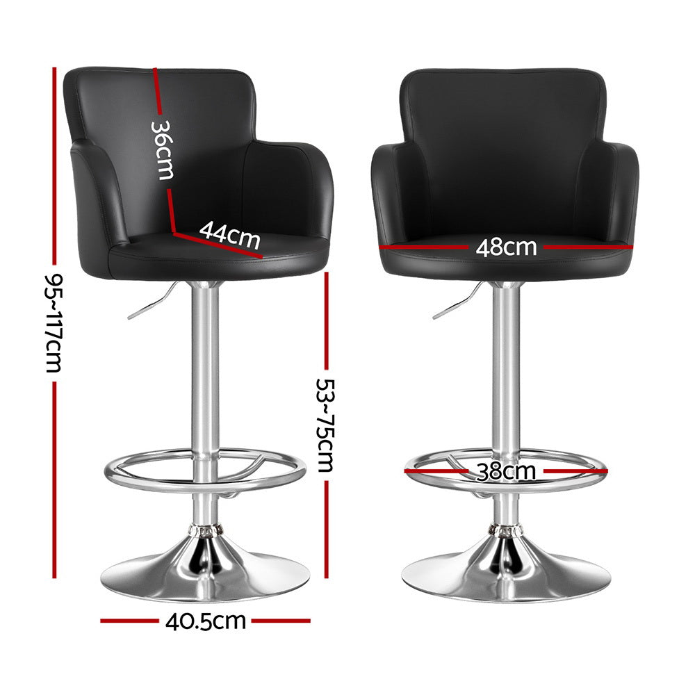Artiss 2x Leather Bar Stools Swivel Adjustable Gas Lift PU Counter Chairs Black BA-K-7200-BKX2