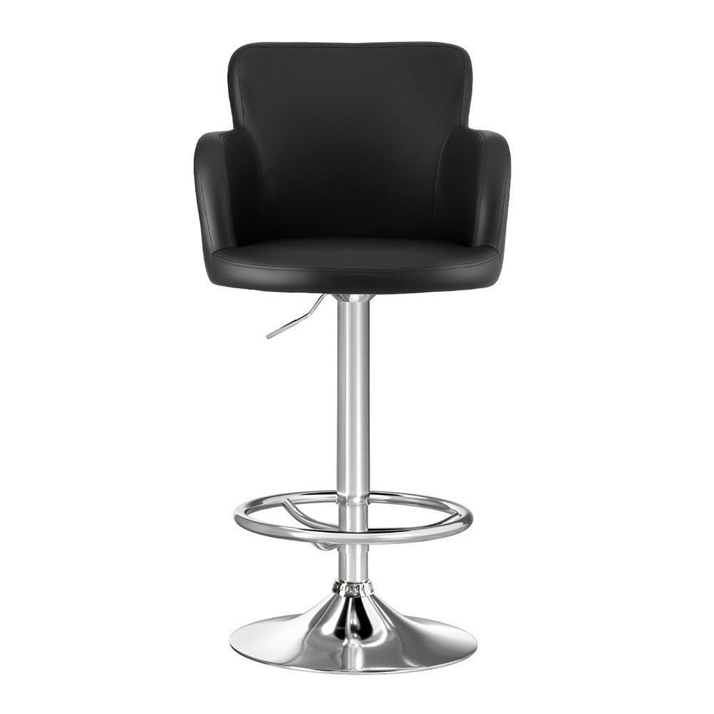 Artiss 2x Leather Bar Stools Swivel Adjustable Gas Lift PU Counter Chairs Black BA-K-7200-BKX2