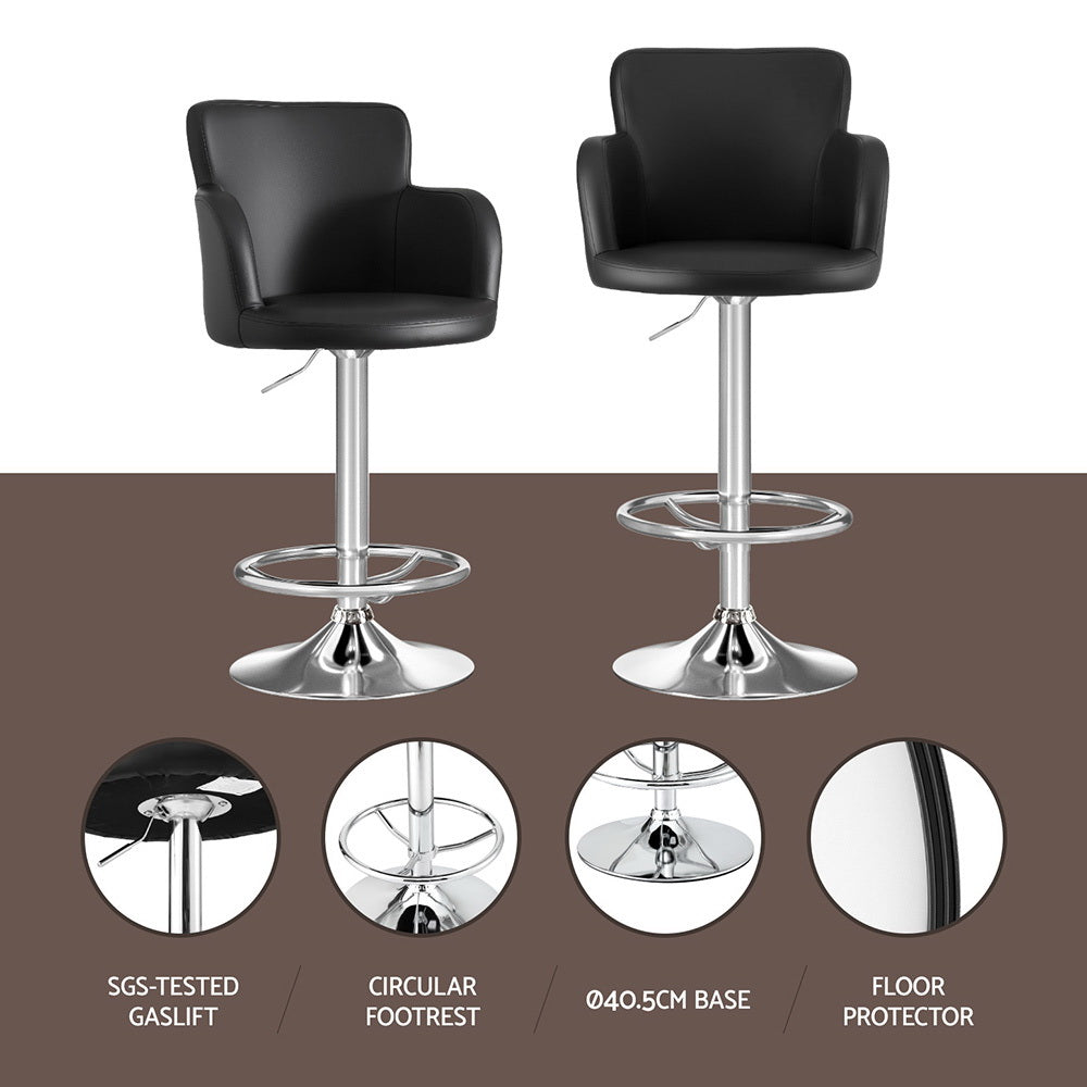 Artiss 2x Leather Bar Stools Swivel Adjustable Gas Lift PU Counter Chairs Black BA-K-7200-BKX2