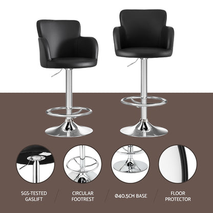 Artiss 2x Leather Bar Stools Swivel Adjustable Gas Lift PU Counter Chairs Black BA-K-7200-BKX2