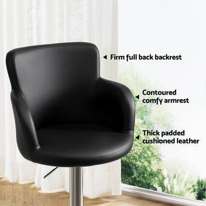 Artiss 2x Leather Bar Stools Swivel Adjustable Gas Lift PU Counter Chairs Black BA-K-7200-BKX2