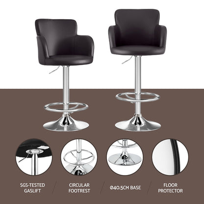 Artiss 1x Leather Bar Stools Swivel Adjustable Gas Lift PU Counter Chairs Brown BA-K-7200-BR