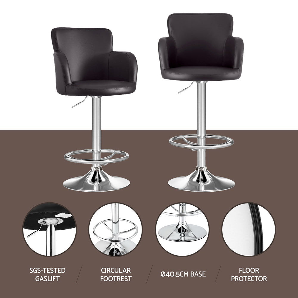 Artiss 2x Leather Bar Stools Swivel Adjustable Gas Lift PU Counter Chairs Brown BA-K-7200-BRX2