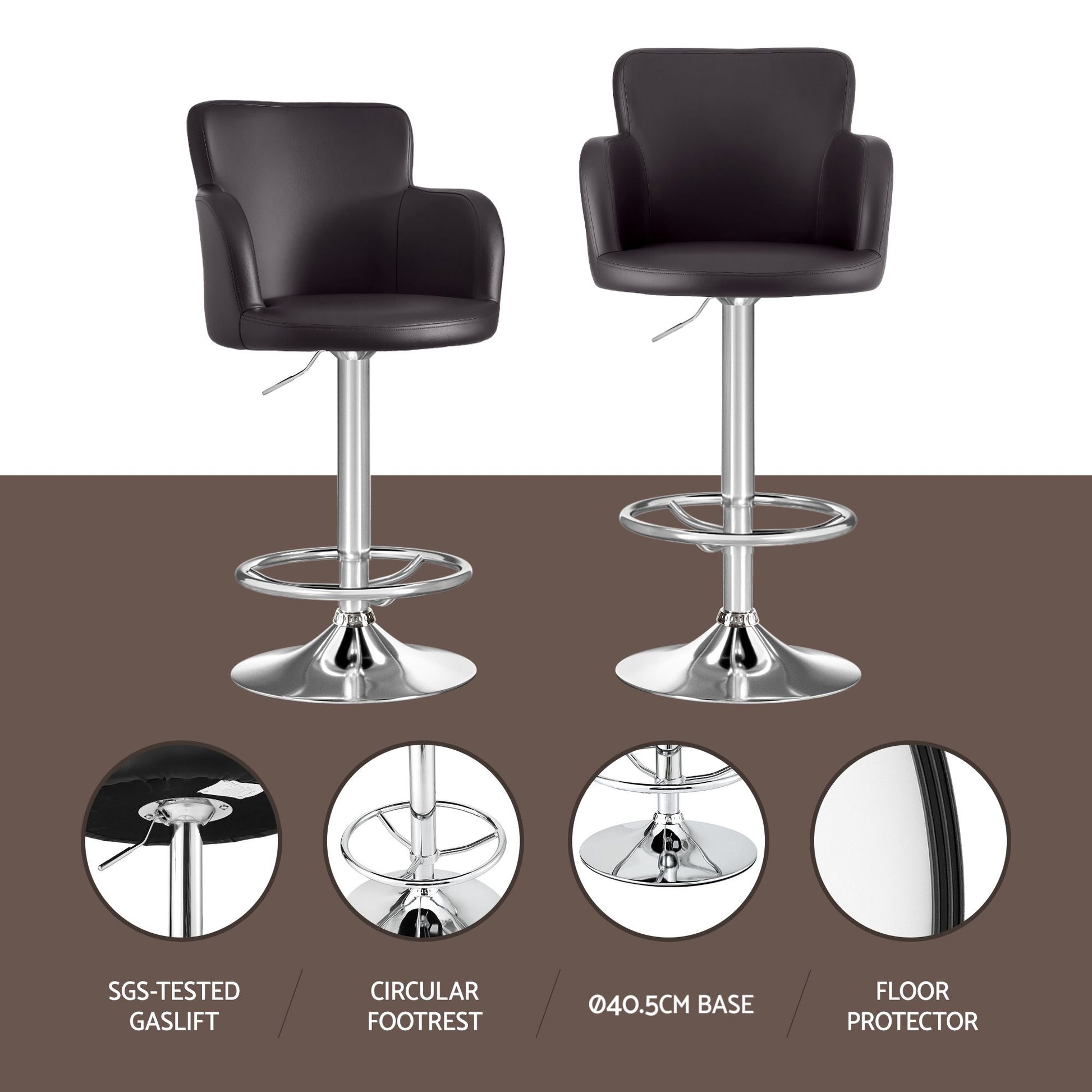 Artiss 4x Bar Stools Swivel Kitchen Chairs Gas Lift Adjustable PU Leather Brown BA-K-7200-BRX4