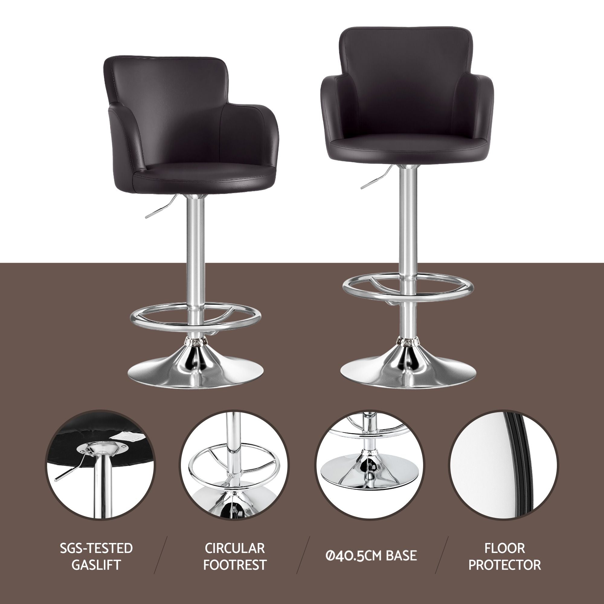 Artiss 4x Bar Stools Swivel Kitchen Chairs Gas Lift Adjustable PU Leather Brown BA-K-7200-BRX4