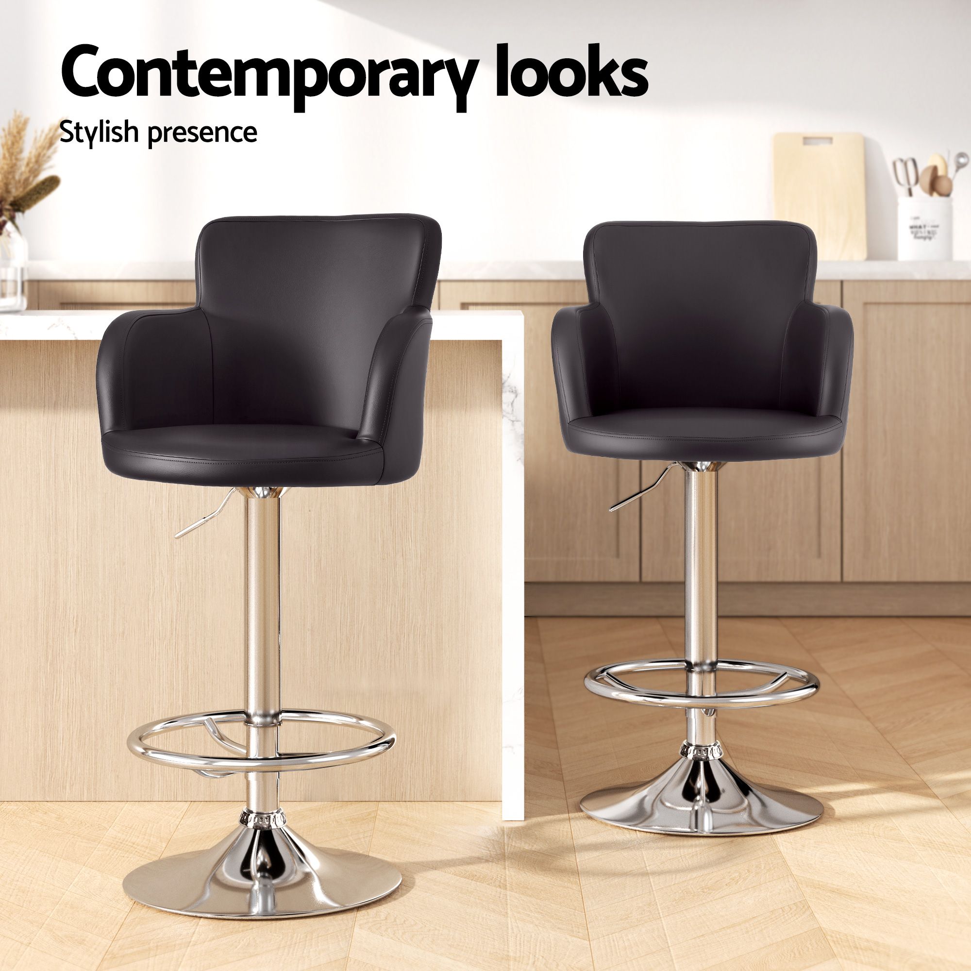 Artiss 4x Bar Stools Swivel Kitchen Chairs Gas Lift Adjustable PU Leather Brown BA-K-7200-BRX4