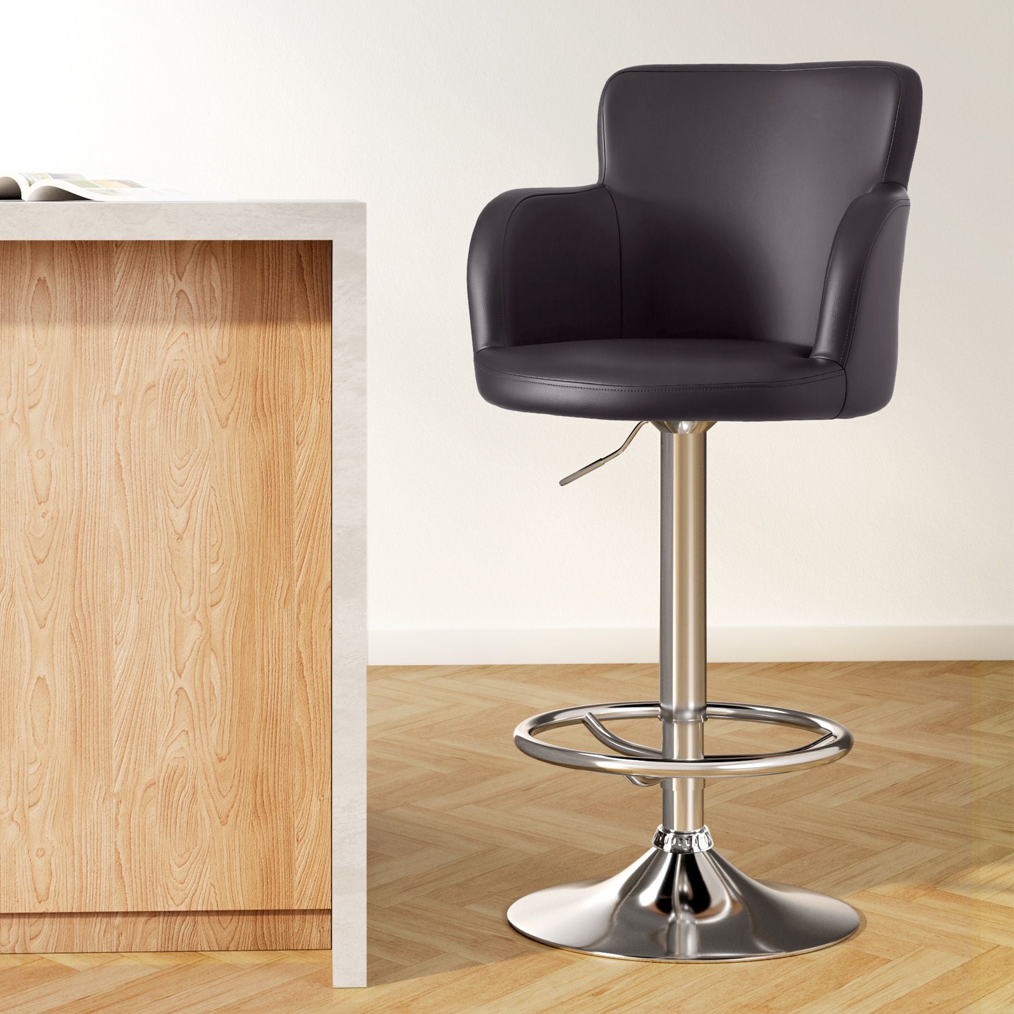 Artiss 4x Bar Stools Swivel Kitchen Chairs Gas Lift Adjustable PU Leather Brown BA-K-7200-BRX4