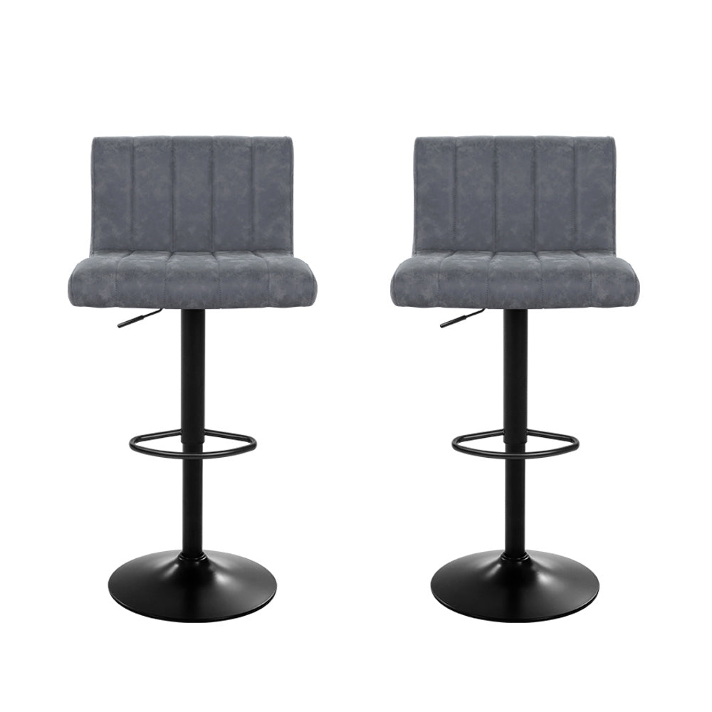 Artiss 2x Bar Stools Vintage Leather Gas Lift Grey BA-K-7228-GYX2