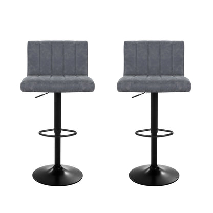 Artiss 2x Bar Stools Vintage Leather Gas Lift Grey BA-K-7228-GYX2