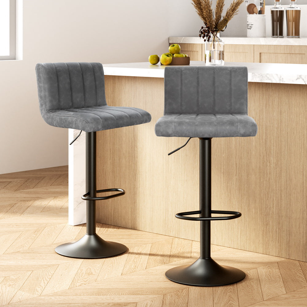 Artiss 2x Bar Stools Vintage Leather Gas Lift Grey BA-K-7228-GYX2