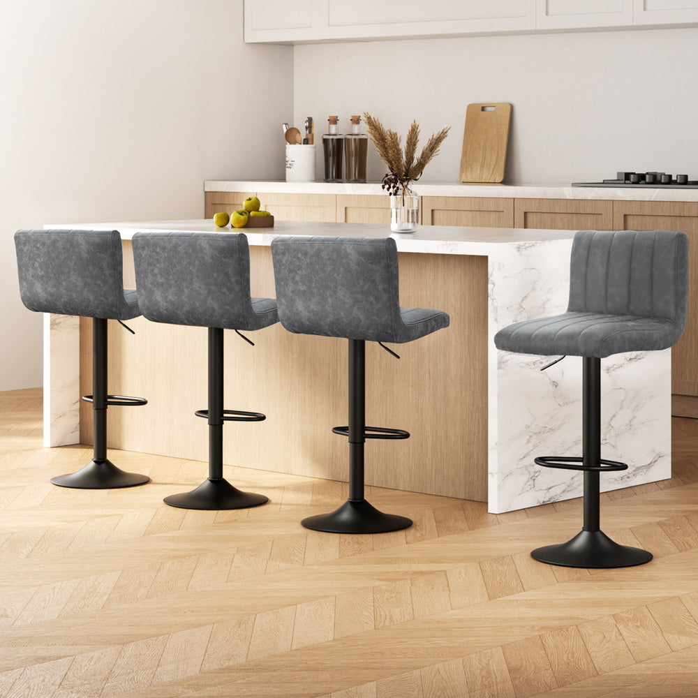 Artiss 4x Bar Stools Vintage Leather Gas Lift Grey BA-K-7228-GYX4