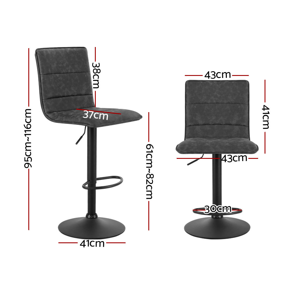 Artiss 2x Bar Stools Gas Lift Vintage Leather Grey BA-K-7231-GYX2