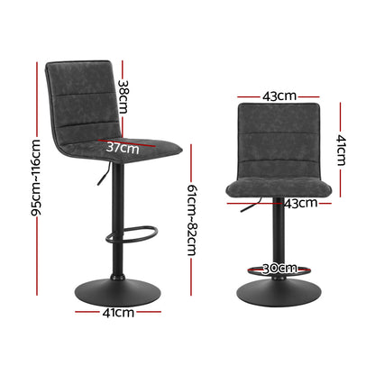 Artiss 2x Bar Stools Gas Lift Vintage Leather Grey BA-K-7231-GYX2